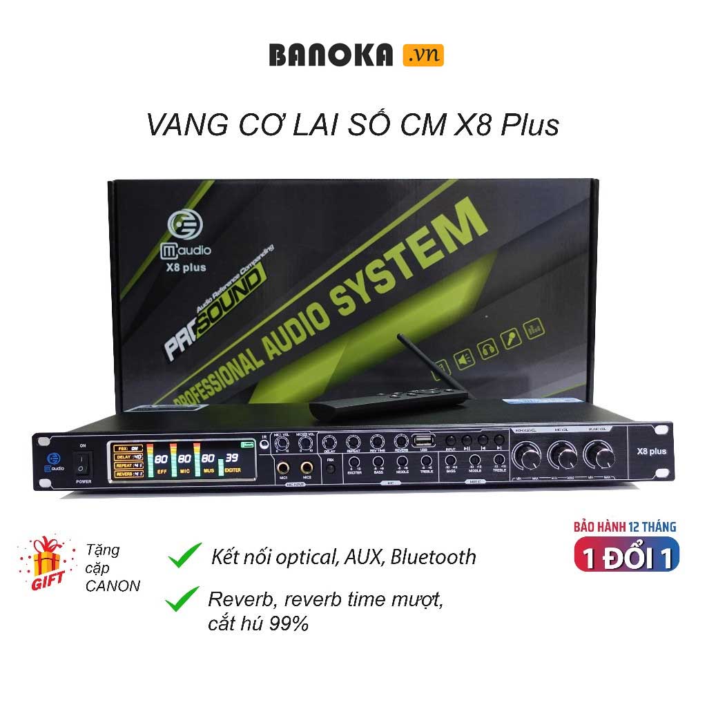 Vang cơ lai số CM X8 Plus, reverb echo mượt mà, cắt hú cực tốt, kết nối optical bluetooth AUX